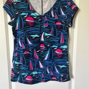 Talbots Nautical Sailboat Print Short Sleeve Tee